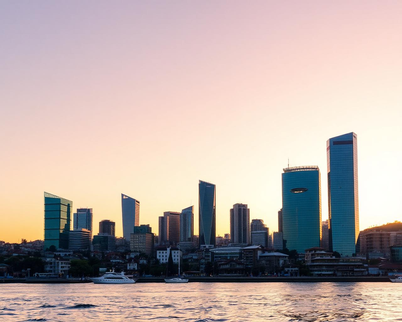 Istanbul business skyline at golden hour